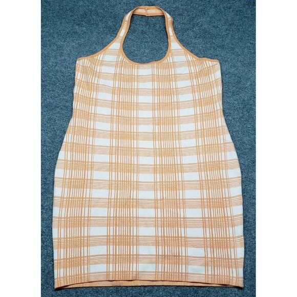 Rue21 Bodycon Dress Womens Plus 3X Orange White Plaid Halter New - Picture 1 of 12